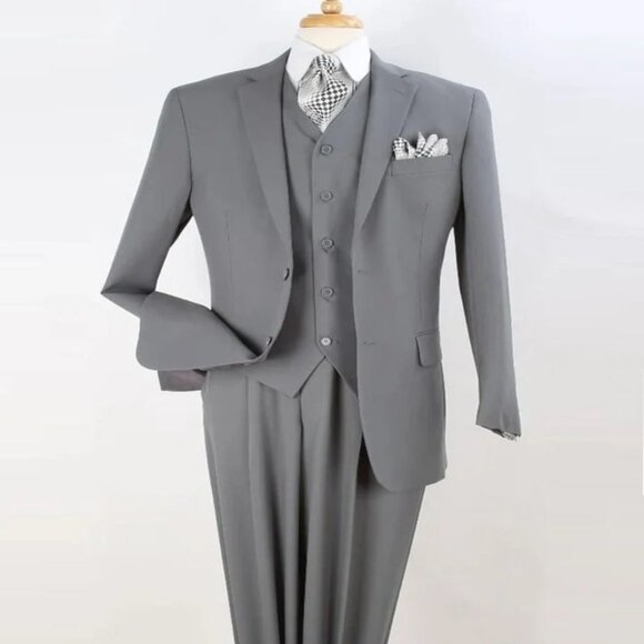 Light Grey Suit - Silver Gray Suit For Wedding - Mens Classic Fit Vested Light G - Picture 1 of 2